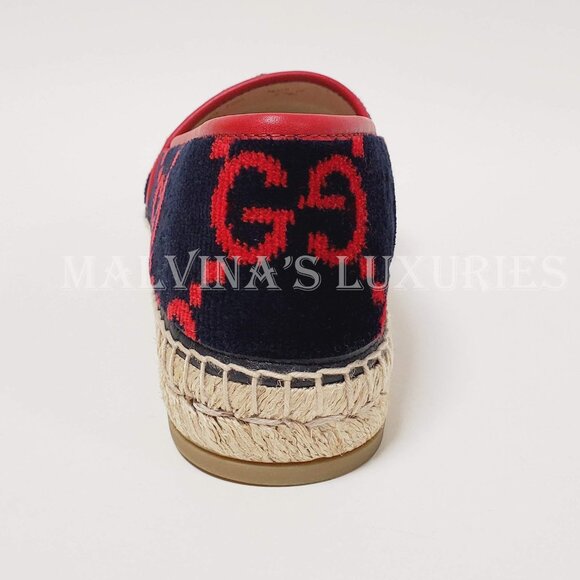 GUCCI SHOES TERRY CLOTH GG LOGO ESPADRILLE FLATS BLUE RED sz IT 36.5 US 6.5 - Picture 11 of 16